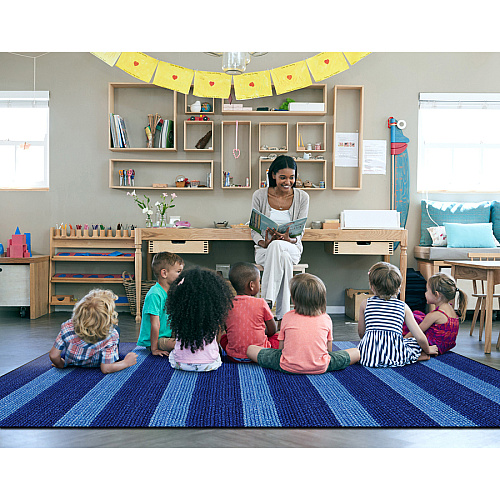 Flagship Carpets Basketweave Stripes Classroom Rug Floor Rug - 91.20" Length x 12 ft Width - Rectangle - Blue - Nylon - 1 Each (FA100644FS)