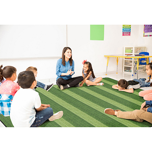 Flagship Carpets Basketweave Stripes Classroom Rug Floor Rug - 10.60 ft Length x 13.20 ft Width - Rectangle - Green - Nylon - 1 Each (FA100758FS)