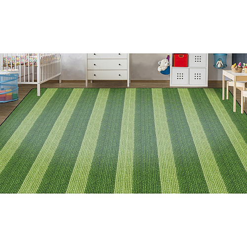 Flagship Carpets Basketweave Stripes Classroom Rug Floor Rug - 10.60 ft Length x 13.20 ft Width - Rectangle - Green - Nylon - 1 Each (FA100758FS)