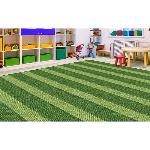 Flagship Carpets Basketweave Stripes Classroom Rug Floor Rug - 10.60 ft Length x 13.20 ft Width - Rectangle - Green - Nylon - 1 Each (FA100758FS)