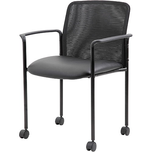 Boss Stackable Guest Chair Black Seat Color - Black Back Color - Mesh Back Material - Black Frame Color - Four-legged Base - Armrest - 1 Each (B6909RCS)