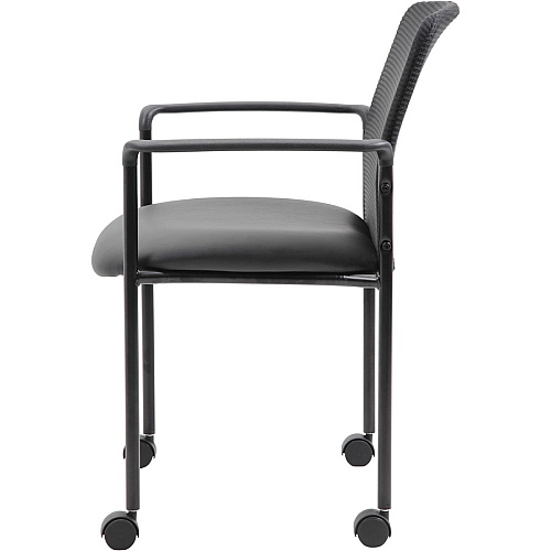 Boss Stackable Guest Chair Black Seat Color - Black Back Color - Mesh Back Material - Black Frame Color - Four-legged Base - Armrest - 1 Each (B6909RCS)