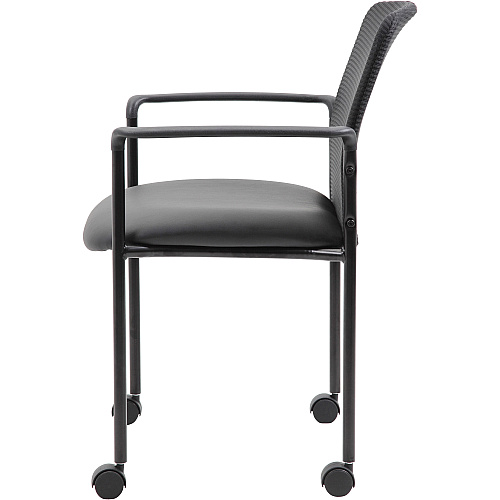 Boss Stackable Guest Chair Black Seat Color - Black Back Color - Mesh Back Material - Black Frame Color - Four-legged Base - Armrest - 1 Each (B6909RCS)