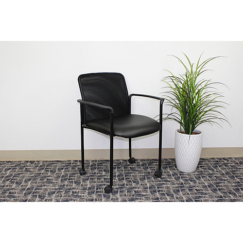 Boss Stackable Guest Chair Black Seat Color - Black Back Color - Mesh Back Material - Black Frame Color - Four-legged Base - Armrest - 1 Each (B6909RCS)