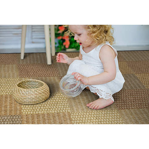 Flagship Carpets Basketweave Blocks Class Rug Floor Rug - 91.20" Length x 12 ft Width - Rectangle - Natural - Nylon - 1 Each (FA101044FS)