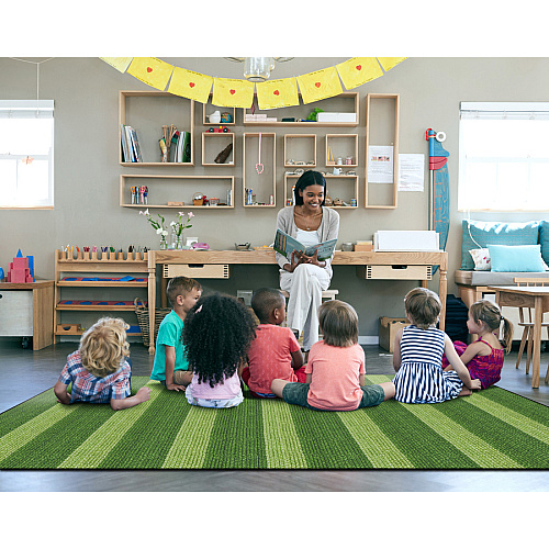 Flagship Carpets Basketweave Stripes Classroom Rug Floor Rug - 91.20" Length x 12 ft Width - Rectangle - Green - Nylon - 1 Each (FA100744FS)