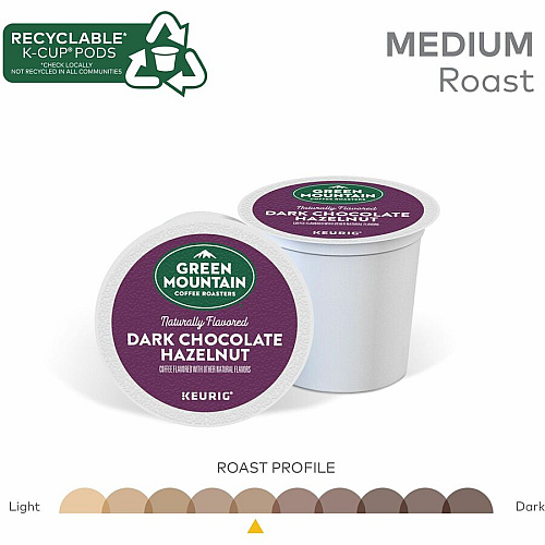 Green Mountain Coffee Roasters&reg; K-Cup Dark Chocolate Hazelnut Coffee Compatible with K-Cup Brewer, Keurig Brewer - Medium - 24 / Box (9140)