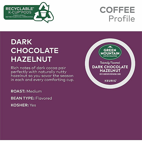 Green Mountain Coffee Roasters&reg; K-Cup Dark Chocolate Hazelnut Coffee Compatible with K-Cup Brewer, Keurig Brewer - Medium - 24 / Box (9140)