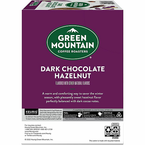 Green Mountain Coffee Roasters&reg; K-Cup Dark Chocolate Hazelnut Coffee Compatible with K-Cup Brewer, Keurig Brewer - Medium - 24 / Box (9140)