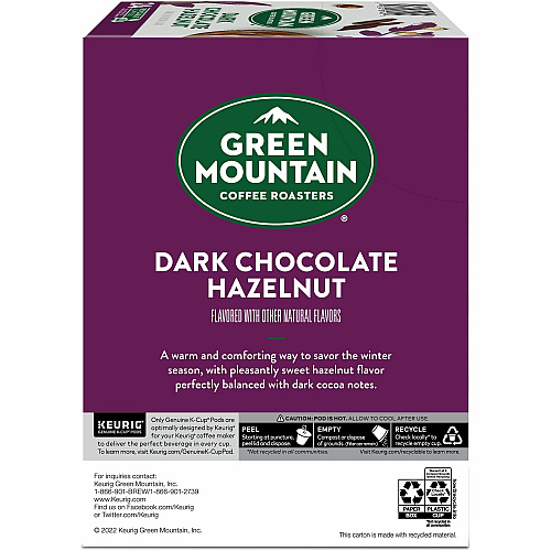 Green Mountain Coffee Roasters&reg; K-Cup Dark Chocolate Hazelnut Coffee Compatible with K-Cup Brewer, Keurig Brewer - Medium - 24 / Box (9140)