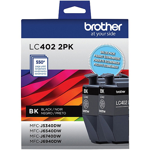 Brother Original High/Standard Yield Inkjet Ink Cartridge - Black - 2 Pack 550 Pages (LC4022PKS)