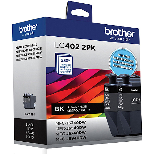 Brother Original High/Standard Yield Inkjet Ink Cartridge - Black - 2 Pack 550 Pages (LC4022PKS)