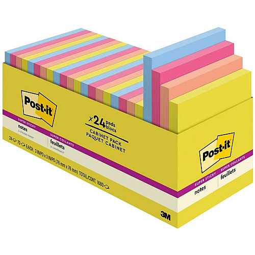 Post-it&reg; Super Sticky Notes 3" Flag/Note Width x 3" Flag/Note Length - Square - 70 Sheets per Pad - Summer Joy - Recyclable, Self-adhesive - 24 / Pack (65424SSJOYCP)