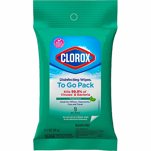 Clorox On The Go Bleach-Free Disinfecting Wipes Fresh Scent - Bleach-free, Disinfectant, Antibacterial, Disposable - White - 9 Pack - 24 / Carton (60133CT)