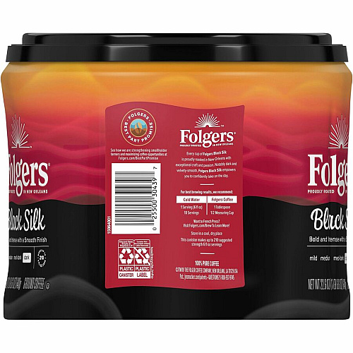 Folgers&reg; Ground Black Silk Coffee Black Coffee - Dark - 22.6 oz Per Canister - Ground - 1 Each (30439)