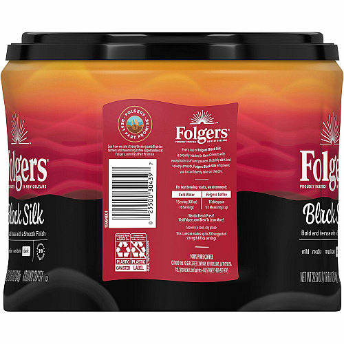 Folgers&reg; Ground Black Silk Coffee Black Coffee - Dark - 22.6 oz Per Canister - Ground - 1 Each (30439)