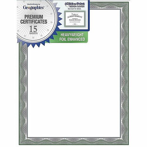 FranklinCovey Geographics Silver Foil Award Certificates 65 lb Basis Weight - 11" Width - Inkjet, Laser Compatible - Assorted, Green, Silver, White - Foil - 15 / Pack (48763)