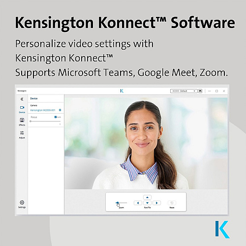 Kensington W2000 Webcam - 30 fps - Black - USB Type C - 1 Pack(s) 1920 x 1080 Video - Auto-focus - 360&deg; Angle - 2x Digital Zoom - Microphone - For Notebook, Computer (81175)