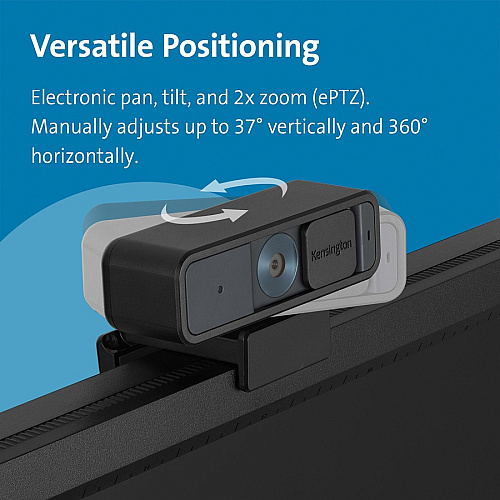 Kensington W2000 Webcam - 30 fps - Black - USB Type C - 1 Pack(s) 1920 x 1080 Video - Auto-focus - 360&deg; Angle - 2x Digital Zoom - Microphone - For Notebook, Computer (81175)