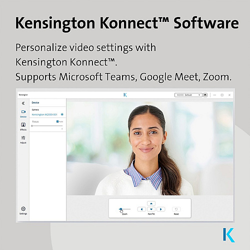 Kensington W2050 Webcam - 30 fps - Black - USB Type C - 1 Pack(s) 1920 x 1080 Video - Auto-focus - 360&deg; Angle - 2x Digital Zoom - Microphone - For Notebook, Computer (81176)