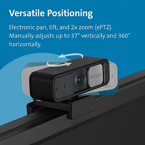 Kensington W2050 Webcam - 30 fps - Black - USB Type C - 1 Pack(s) 1920 x 1080 Video - Auto-focus - 360&deg; Angle - 2x Digital Zoom - Microphone - For Notebook, Computer (81176)
