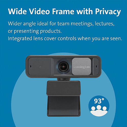 Kensington W2050 Webcam - 30 fps - Black - USB Type C - 1 Pack(s) 1920 x 1080 Video - Auto-focus - 360&deg; Angle - 2x Digital Zoom - Microphone - For Notebook, Computer (81176)