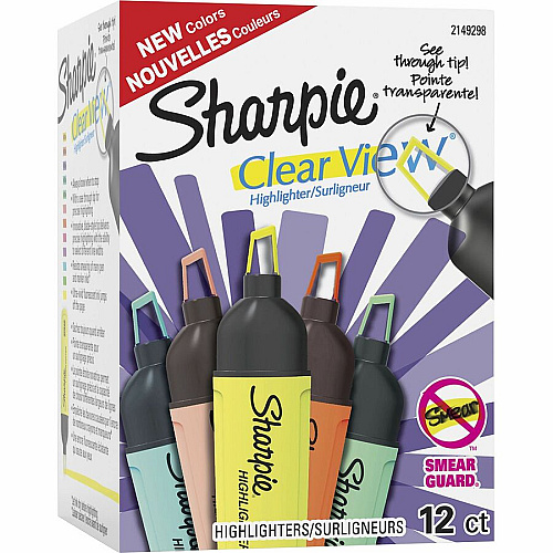 Sharpie Clear View Highlighter Fine Marker Point - Chisel Marker Point Style - Assorted - Assorted Barrel - 12 / Dozen (2149298)