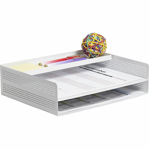 U Brands Perforated Paper Tray 3.30" Height x 12.10" Width x 9.50" Depth - Durable - White - Metal - 1 Each (5718U0106)