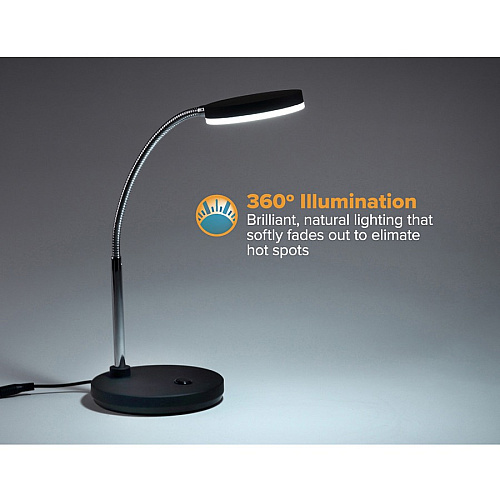 Bostitch Metal Gooseneck Desk Lamp, Black LED Bulb - Polished Metal - Gooseneck, Flicker-free, Glare-free Light, Adjustable Head, Flexible Neck, Adjustable Brightness, Eco-friendly - Metal - Desk Mountable, Table Top - Black - for Desk, Table (VLED1800BK)