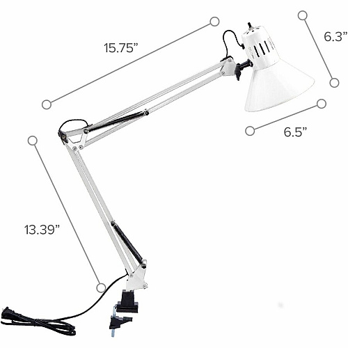 Bostitch Swing Arm Desk Lamp with Clamp, White 9 W LED Bulb - Swivel Arm, Flicker-free, Glare-free Light, Durable, Eco-friendly - 700 lm Lumens - Metal - Desk Mountable, Table Top - White - for Desk, Table, Home, Office, Studying, Crafting, Cl (VLF100WHT)