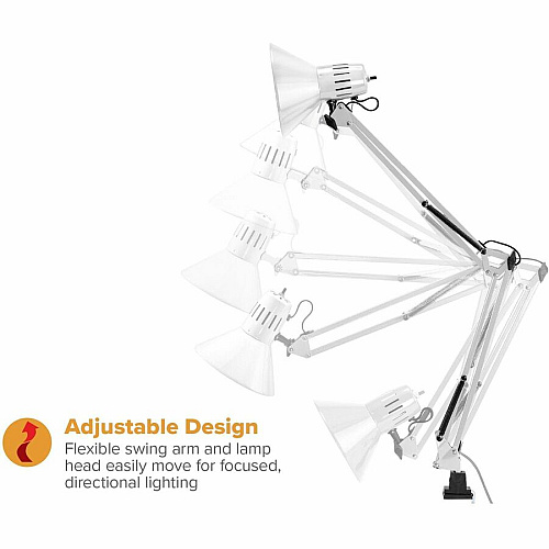 Bostitch Swing Arm Desk Lamp with Clamp, White 9 W LED Bulb - Swivel Arm, Flicker-free, Glare-free Light, Durable, Eco-friendly - 700 lm Lumens - Metal - Desk Mountable, Table Top - White - for Desk, Table, Home, Office, Studying, Crafting, Cl (VLF100WHT)
