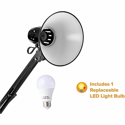 Bostitch Swing Arm Desk Lamp with Clamp, Black 9 W LED Bulb - Swivel Arm, Flicker-free, Glare-free Light, Durable, Eco-friendly - 700 lm Lumens - Metal - Desk Mountable - Black - for Desk, Office, Dorm, Classroom - 1 Each (VLF100)