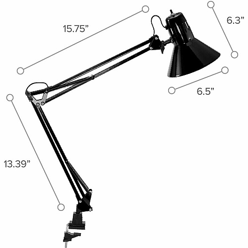 Bostitch Swing Arm Desk Lamp with Clamp, Black 9 W LED Bulb - Swivel Arm, Flicker-free, Glare-free Light, Durable, Eco-friendly - 700 lm Lumens - Metal - Desk Mountable - Black - for Desk, Office, Dorm, Classroom - 1 Each (VLF100)
