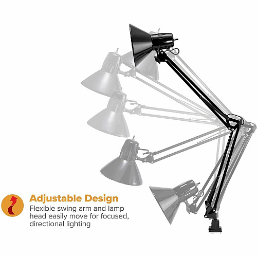 Bostitch Swing Arm Desk Lamp with Clamp, Black 9 W LED Bulb - Swivel Arm, Flicker-free, Glare-free Light, Durable, Eco-friendly - 700 lm Lumens - Metal - Desk Mountable - Black - for Desk, Office, Dorm, Classroom - 1 Each (VLF100)