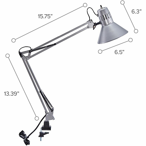 Bostitch Swing Arm Desk Lamp with Clamp, Silver 36" Height - 9 W LED Bulb - Adjustable Arm, Durable, Flicker-free, Glare-free Light, Flexible Arm - 700 lm Lumens - Metal - Desk Mountable, Surface Mount - Silver - for Office, Classroom, Dorm, H (VLF100SLV)