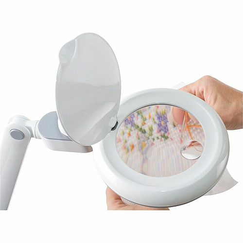 OttLite Space-Saving LED Magnifier Desk Lamp 14.8" Height x 7.9" Width - 4.40 W LED Bulb - ClearSun LED, Glare-free Light, Adjustable Head, Foldable, Energy Saving, Adjustable Arm, Touch-activated - 324 lm Lumens - Desk Mountable - White -  (CSG9708CSHPR)