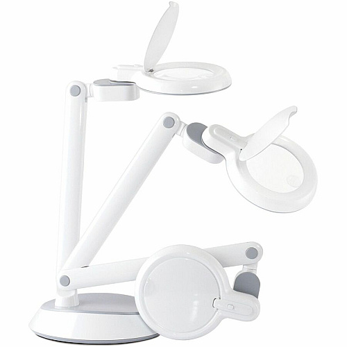 OttLite Space-Saving LED Magnifier Desk Lamp 14.8" Height x 7.9" Width - 4.40 W LED Bulb - ClearSun LED, Glare-free Light, Adjustable Head, Foldable, Energy Saving, Adjustable Arm, Touch-activated - 324 lm Lumens - Desk Mountable - White -  (CSG9708CSHPR)
