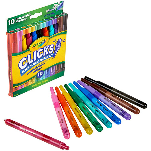 Crayola Marker 4 mm Chisel, Conical Marker Point - Retractable - Washable - Assorted Ink - Water Based - Assorted Plastic Barrel - 10 / Pack (588370)