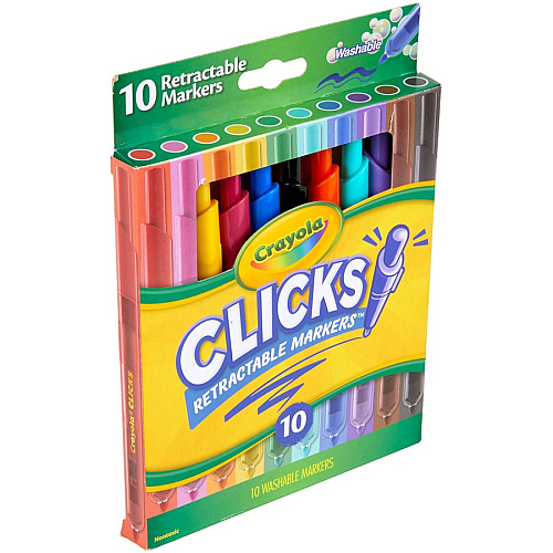 Crayola Marker 4 mm Chisel, Conical Marker Point - Retractable - Washable - Assorted Ink - Water Based - Assorted Plastic Barrel - 10 / Pack (588370)