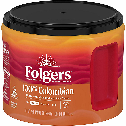 Folgers&reg; Ground 100% Colombian Coffee Medium - 22.6 oz Per Canister - Ground - Columbian, Arabica - 1 Each (30445)