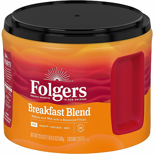 Folgers&reg; Ground Breakfast Blend Coffee Mild - 22.6 oz Per Canister - Ground - Breakfast Blend - 1 Each (30440)