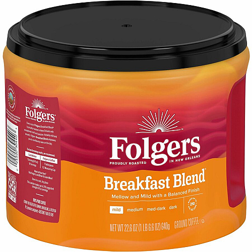 Folgers&reg; Ground Breakfast Blend Coffee Mild - 22.6 oz Per Canister - Ground - Breakfast Blend - 1 Each (30440)