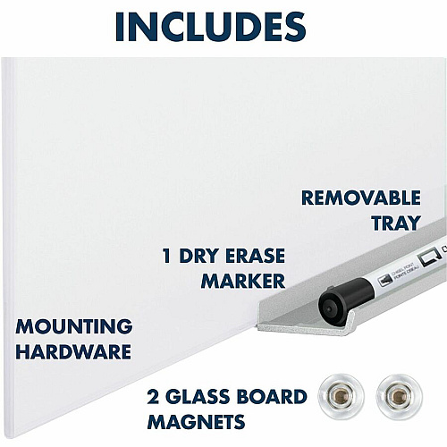 Quartet InvisaMount Vertical Glass Dry-Erase Board - 48x85 85" (7.1 ft) Width x 48" (4 ft) Height - White Glass Surface - Rectangle - Vertical - Magnetic - 1 Each (Q014885IMW)