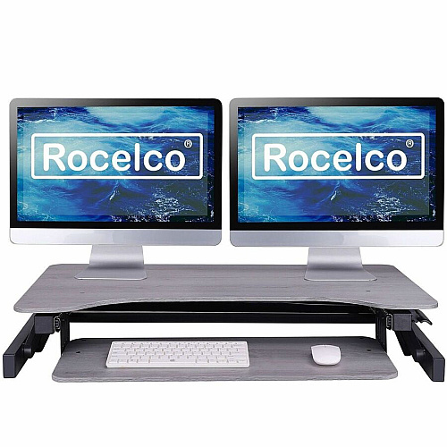 Rocelco DADRG - Sit Stand Desk Riser 17" Height x 37.50" Width - Desk - Gray - For Monitor, Notebook, Office, Workstation, Medical, Home Office, Student, Keyboard - Sit-stand, Sturdy, Ergonomic, Keyboard Tray, Grommet, Cable Management, Comfortab (RDADRG)