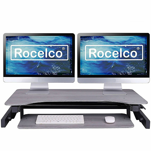 Rocelco DADRG - Sit Stand Desk Riser 17" Height x 37.50" Width - Desk - Gray - For Monitor, Notebook, Office, Workstation, Medical, Home Office, Student, Keyboard - Sit-stand, Sturdy, Ergonomic, Keyboard Tray, Grommet, Cable Management, Comfortab (RDADRG)