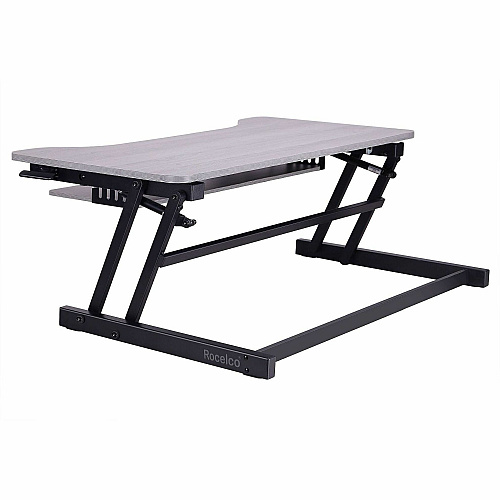 Rocelco DADRG - Sit Stand Desk Riser 17" Height x 37.50" Width - Desk - Gray - For Monitor, Notebook, Office, Workstation, Medical, Home Office, Student, Keyboard - Sit-stand, Sturdy, Ergonomic, Keyboard Tray, Grommet, Cable Management, Comfortab (RDADRG)