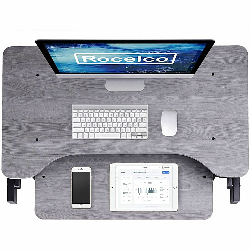 Rocelco DADRG - Sit Stand Desk Riser 17" Height x 37.50" Width - Desk - Gray - For Monitor, Notebook, Office, Workstation, Medical, Home Office, Student, Keyboard - Sit-stand, Sturdy, Ergonomic, Keyboard Tray, Grommet, Cable Management, Comfortab (RDADRG)
