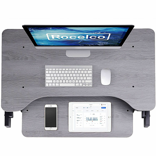 Rocelco DADRG - Sit Stand Desk Riser 17" Height x 37.50" Width - Desk - Gray - For Monitor, Notebook, Office, Workstation, Medical, Home Office, Student, Keyboard - Sit-stand, Sturdy, Ergonomic, Keyboard Tray, Grommet, Cable Management, Comfortab (RDADRG)