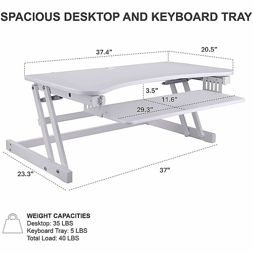 Rocelco DADR 37.4" Deluxe Adjustable Desk Riser 17" Height x 37" Width - Desk - White - For Monitor, Notebook, Office, Workstation, Medical, Home Office, Student, Keyboard - Sit-stand, Sturdy, Ergonomic, Keyboard Tray, Grommet, Cable Management,  (RDADRW)