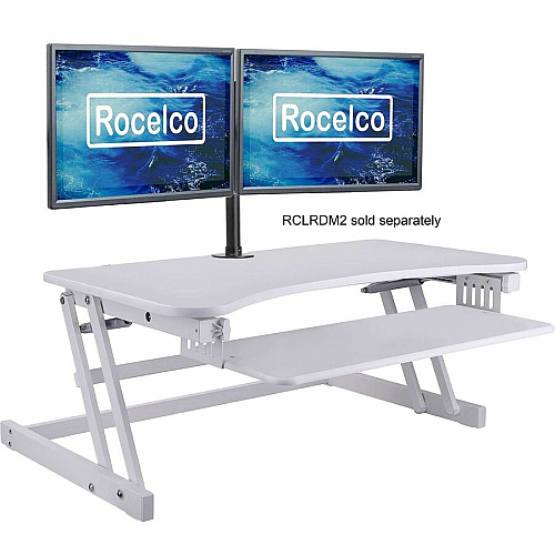 Rocelco DADR 37.4" Deluxe Adjustable Desk Riser 17" Height x 37" Width - Desk - White - For Monitor, Notebook, Office, Workstation, Medical, Home Office, Student, Keyboard - Sit-stand, Sturdy, Ergonomic, Keyboard Tray, Grommet, Cable Management,  (RDADRW)